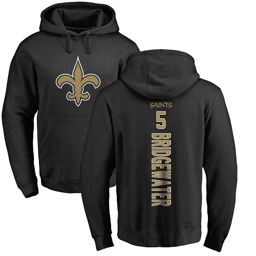 Men New Orleans Saints Black Teddy Bridgewater Backer NFL Football 5 Pullover Hoodie Sweatshirts